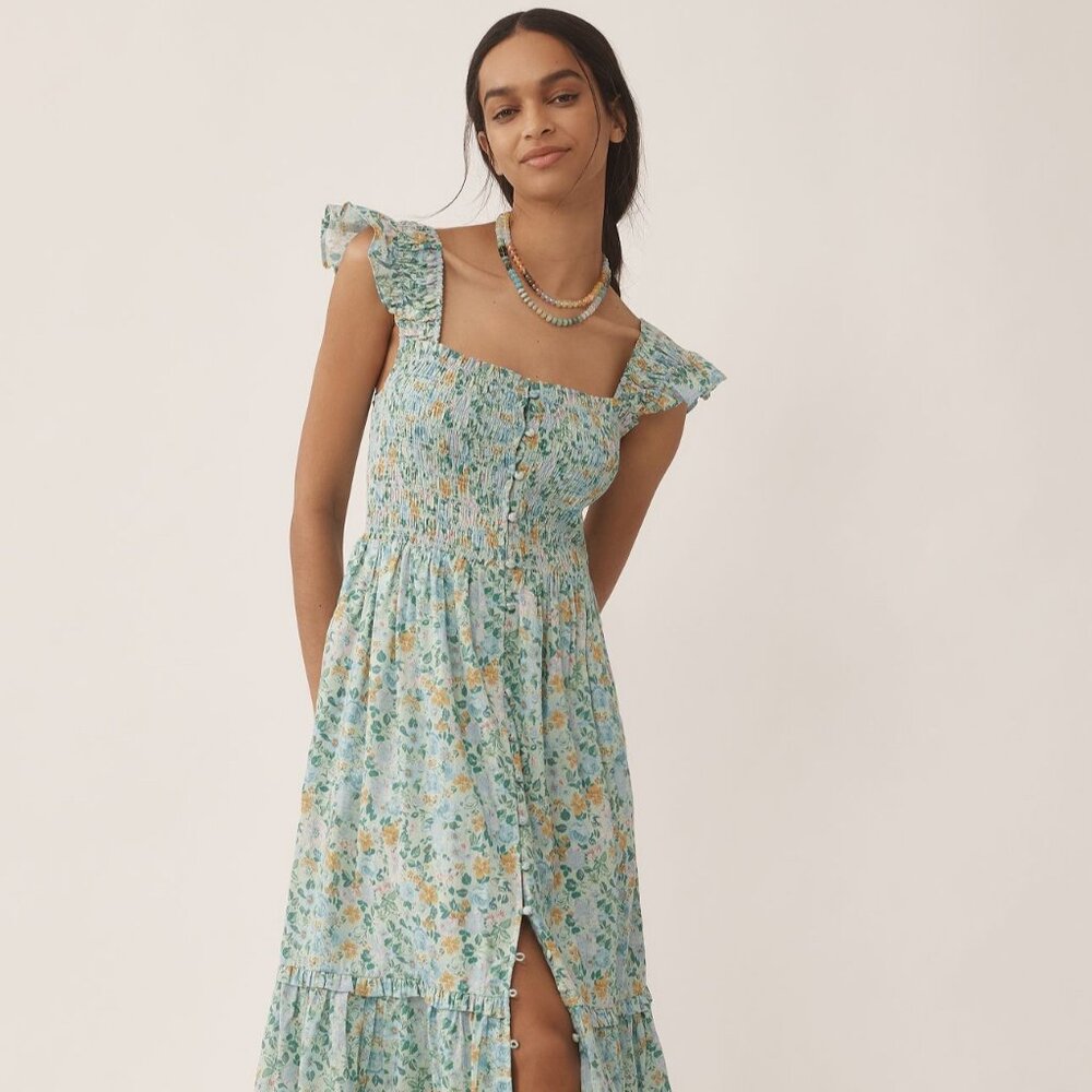 NWT Anthropologie Peregrine Midi Dress – Blue Floral, Size M